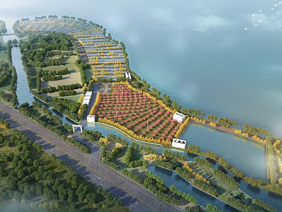 Aerial Planning Of Riverfront Green Spaces With Road Network And Planned Development Areas 3d model