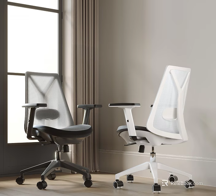 Modern Ergonomic Mesh Office Chairs Black And White In Contemporary Workspace 3d model 