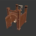 Wooden Architectural Gateway Structure With Arched Design Open Door And Top Lamp