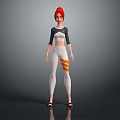 3D Game Movie Character With Red Hair Black White Top White Pants And Orange Stripes