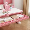 Decorative Accessories Set on Pink Desk with Open Drawer Notebooks Envelopes Pen Holder and Mirror