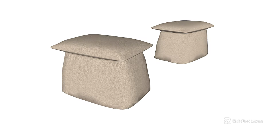 Beige Square Sofa Stools With Padded Seats And Simple Modern Design 3d model 