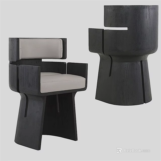 Modern Single Chair With Dark Wooden Frame And Light Upholstered Seat 3d model 