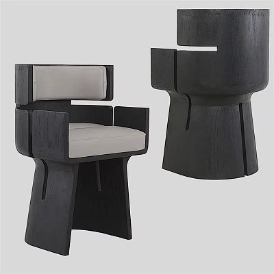 Modern Single Chair With Dark Wooden Frame And Light Upholstered Seat 3d model