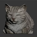Striped Cat Sculpture Lying Down With Closed Eyes On Reflective Surface 3d model