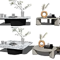 Modern Minimalist Coffee Table Designs With Marble Surface And Potted Plants Decor Items 3d model