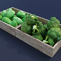 Fresh Green Broccoli and Cabbage Stored in Wooden Crate Container