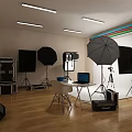 Professional Photography Studio Setup With Lighting Reflectors Tripod Laptop Chair And Case