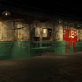 Dim Underground Space Featuring Peeling Paint Green Low Walls Red ZOMBIES Graffiti And Exposed Pipes