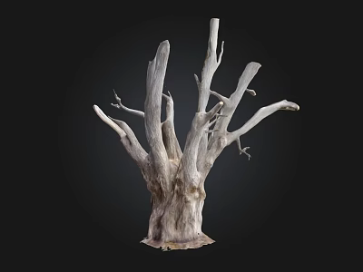 Natural Stone And Wood Decorative Trunk With Weathered Branches And Textured Base 3d model