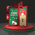 Festive Christmas Decorative Scene With Red Gift Box Tree Snowman And Santa Elements 3d model