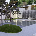 Modern Garden Landscape With Pool Waterfall Trees And Modern Architecture Elements 3d model