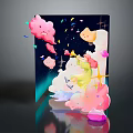 Cartoon Style Decorative Wall Art With Pink Clouds Yellow Stars And Colorful Elements