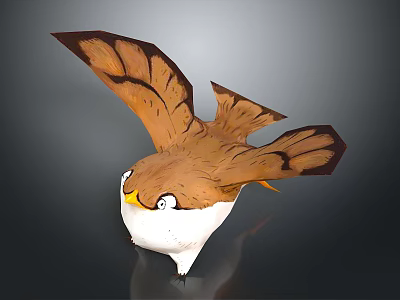 Paper Crafted Bird with Brown Wings White Belly and Expressive Eyes 3d model