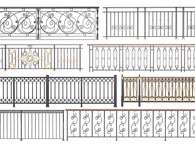 Ornamental Iron Railings Featuring Various Intricate Decorative Patterns And Styles 3d model