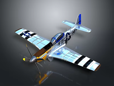 3D Aerospace Airplane Model Featuring US Flag Blue White Wing Stripes and Propeller 3d model