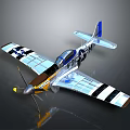 3D Aerospace Airplane Model Featuring US Flag Blue White Wing Stripes and Propeller
