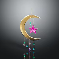 Golden Crescent Moon Clothing Accessory With Pink Star And Colorful Beads