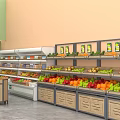 Sturdy Display Shelves in Supermarket Stocked with Fresh Fruits and Vegetables