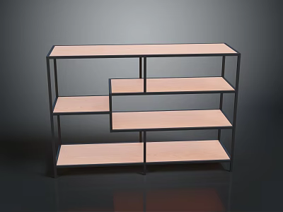 Modern Multi Tiered Shelving Unit With Black Frame And Light Wood Shelves 3d model