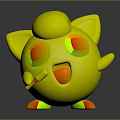 Cute Pink Cartoon Character With Cat Ears Big Blue Eyes Holding Green Microphone