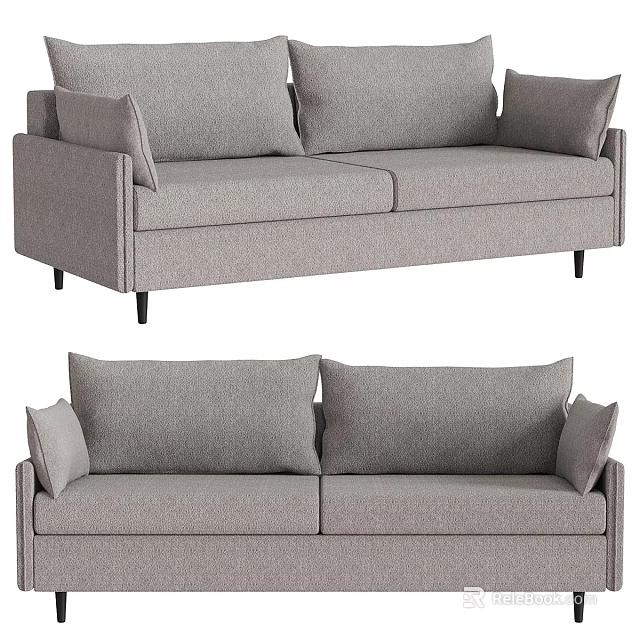 Gray Three Seater Sofa Featuring Comfortable Fabric Cushions Modern Design And Sturdy Frame 3d model