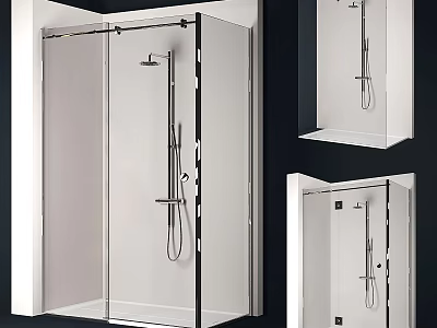 Modern Stainless Steel Shower System With Glass Enclosure And Handheld Head 3d model