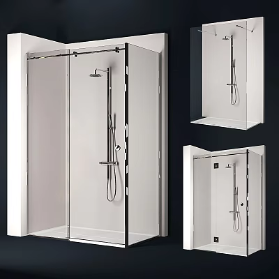 Modern Stainless Steel Shower System With Glass Enclosure And Handheld Head 3d model