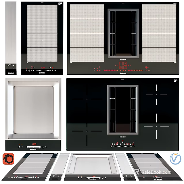 Modern Kitchen Appliances With Black Glass Cooktop And Stainless Steel Panels 3d model 