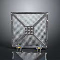 Modern Industrial Metal Gate With Mesh Design Circular Rivets And Yellow Hinges