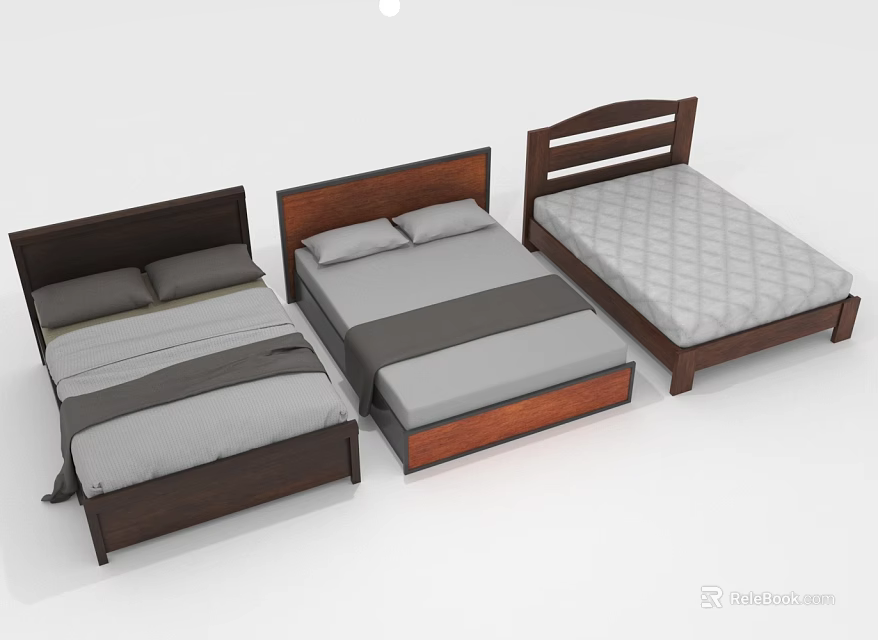 Different Design Wooden Headboard Beds For Multiple People With Various Mattress Colors 3d model 