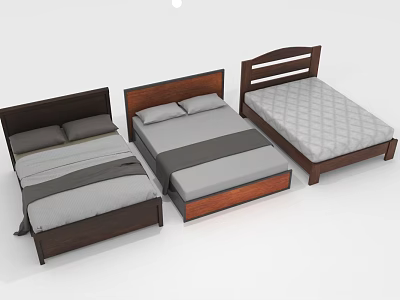 Different Design Wooden Headboard Beds For Multiple People With Various Mattress Colors 3d model