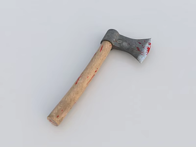 Rustic Axe Weapon With Wooden Handle And Red Stains On Metal Blade 3d model