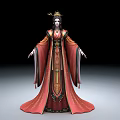 Elegant Ancient Game Movie Female Character In Red Traditional Costume With Golden Decorations And Crown