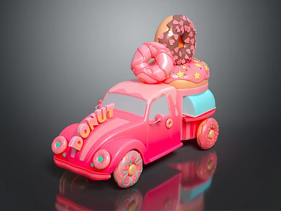 Pink Donut Mobile Vending Truck Commercial Equipment With Stacked Donuts On Top 3d model