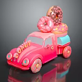 Pink Donut Mobile Vending Truck Commercial Equipment With Stacked Donuts On Top