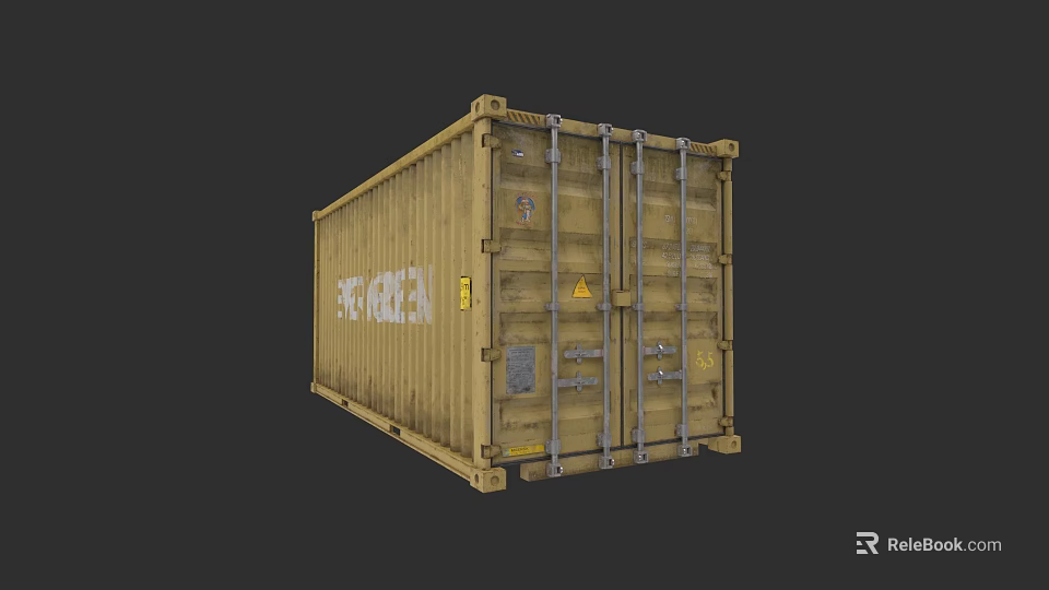 Yellow Container Building Structure With Metal Frame Latches And Texas Sign 3d model 