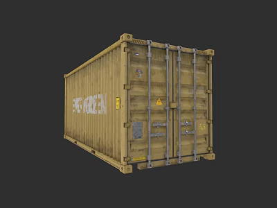 Yellow Container Building Structure With Metal Frame Latches And Texas Sign 3d model