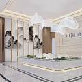 Elegant China Haidu Sales Office With Marble Backdrop White Bird Sculptures And Large Screen
