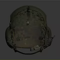 Green Military Weapon Helmet Featuring Transparent Visor And Metal Components For Tactical Gear