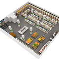 Aerial View Plan of Supermarket Layout With Shelves and Product Displays