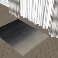 Square Rug With Gradient Color On Light Geometric Tile Floor Near White Curtains