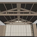 Modern Slatted Ceiling Design With Wooden Grilles And Beam Structure In Living Space