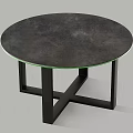 Round Dining Table with Dark Gray Textured Tabletop Green Trim Edge and Black Cross Legs