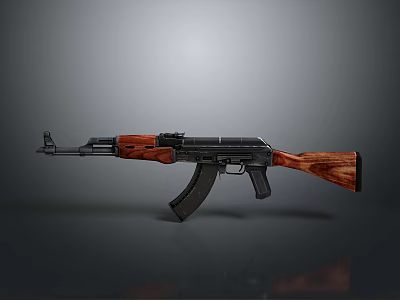 Assault Rifle With Wooden Stock And Black Metal Tactical Design Isolated On Gray Background 3d model