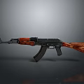 Assault Rifle With Wooden Stock And Black Metal Tactical Design Isolated On Gray Background