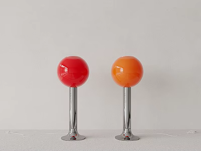 Modern Red and Orange Spherical Table Lamps with Silver Base on White Background 3d model