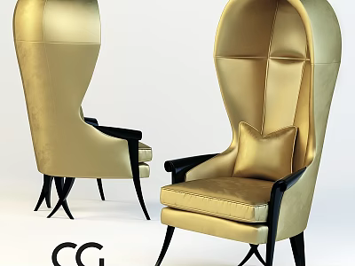 Luxurious Golden Velvet Accent Chair With High Back Design Black Legs And Decorative Pillow 3d model