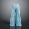Light Blue Wide Leg Jeans Back View With Pockets Casual Denim Style 3d model