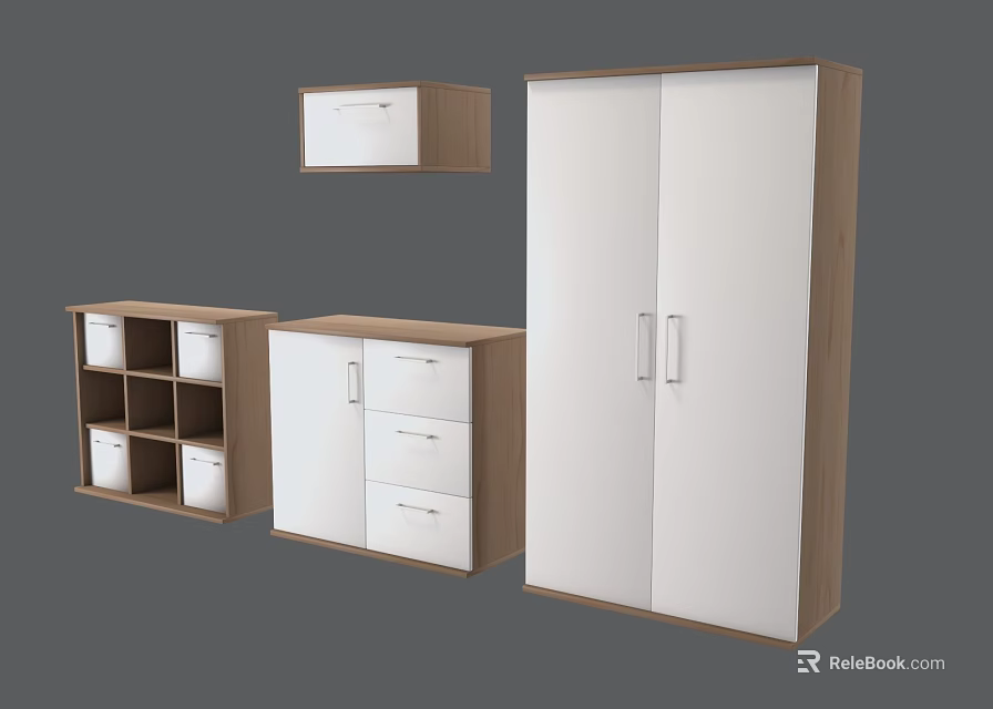 Modern Wardrobe Combination With Double Door Drawers And Storage Cabinets 3d model